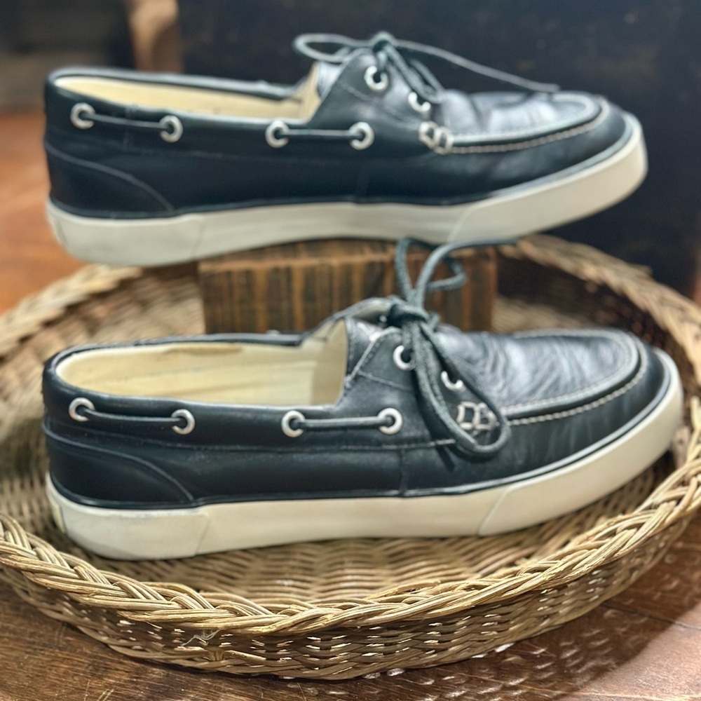 Polo by Ralph Lauren Men's Navy Leather Boat Shoes Gently Used Size 9D - Picture 5 of 9